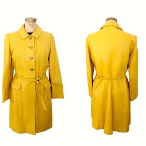 1960s vintage  manteau cuir jaune clouté yellow leather studded  jacket coat